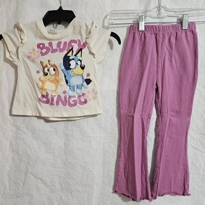 Kids Matching Set with Bluey and Bingo Print - Cream and Pink